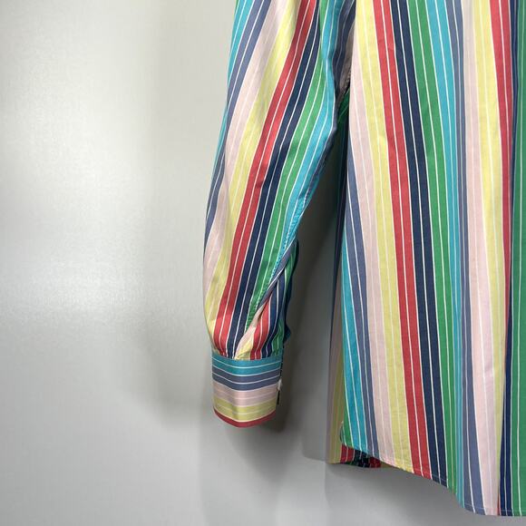 Paul Fredrick Rainbow Stripe Cotton Button Up Shirt Long Sleeves - Picture 6 of 8